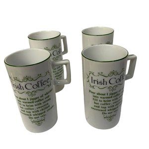 Vintage IRISH COFFEE Mugs Cups Set of 4 Irish Coffee Recipe St. Patricks Day 4"H